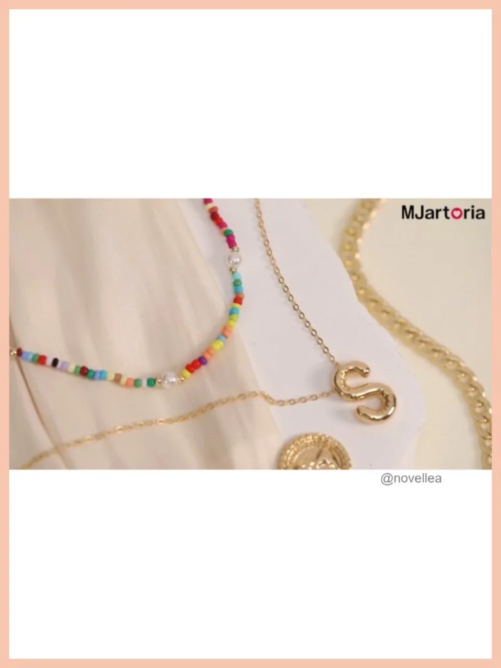 Layered Initial Necklace Set Chunky Chain Beaded Choker Costume Jewelry Brass